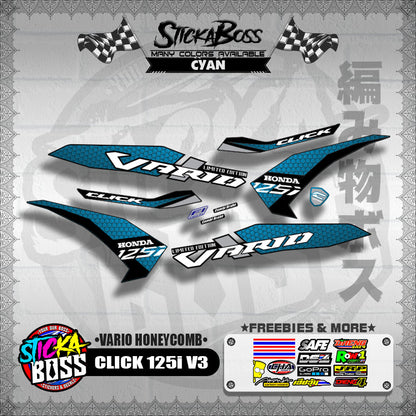CLICK 125i V3 DECALS ( VARIO HONEYCOMB )【WITH FREEBIES】