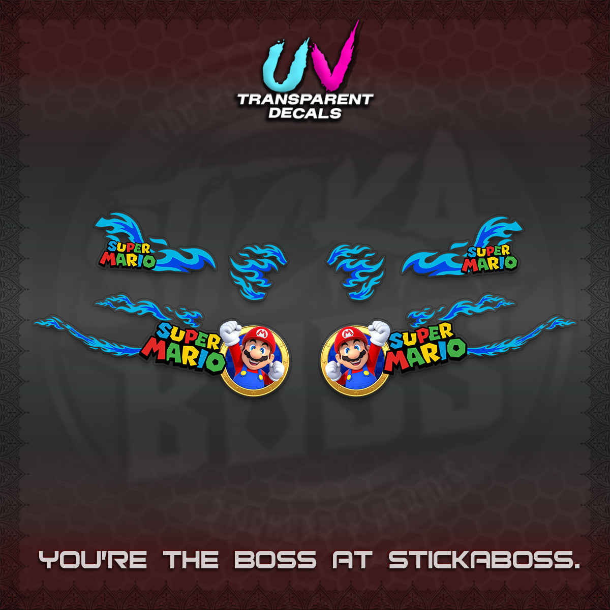 FAZZIO UV TRANSPARENT DECALS (FLAMES 02 SUPER-M MOTIF) STICKER KITS BY STICKABOSS