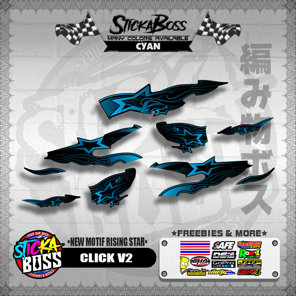CLICK V2 DECALS ( NEW MOTIF RISING STAR ) [ PREMIUM GLOSSY LAMINATED ]【WITH FREEBIES】