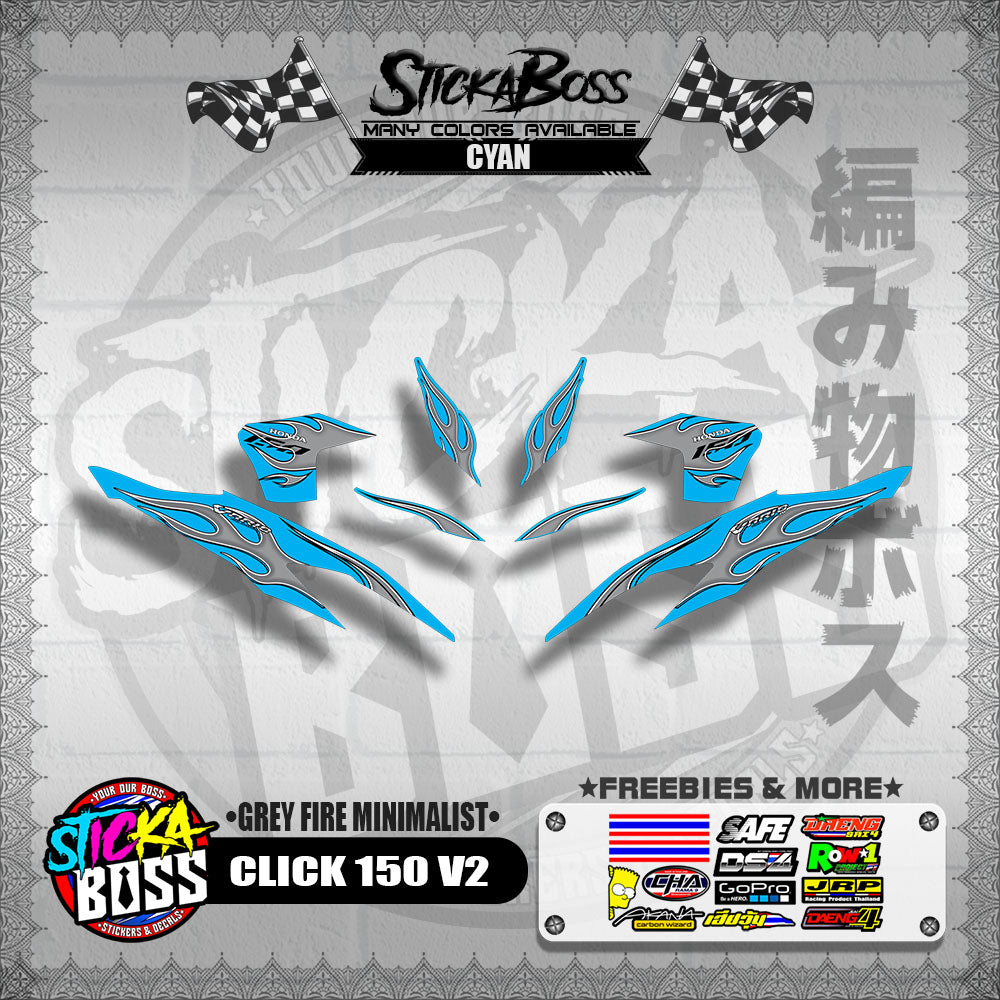 CLICK 150 V2 DECALS ( GREY FIRE MINIMALIST )【WITH FREEBIES】