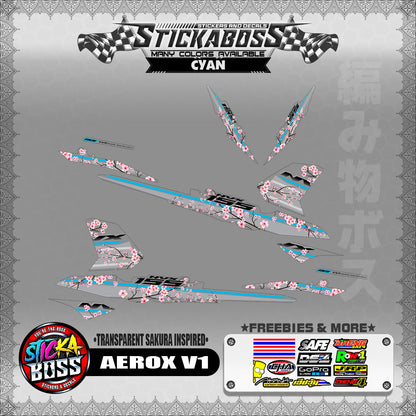 【PREMIUM UV PRINT】TRANSPARENT AEROX 155 V1 (  SAKURA INSPIRED )【WITH FREEBIES】