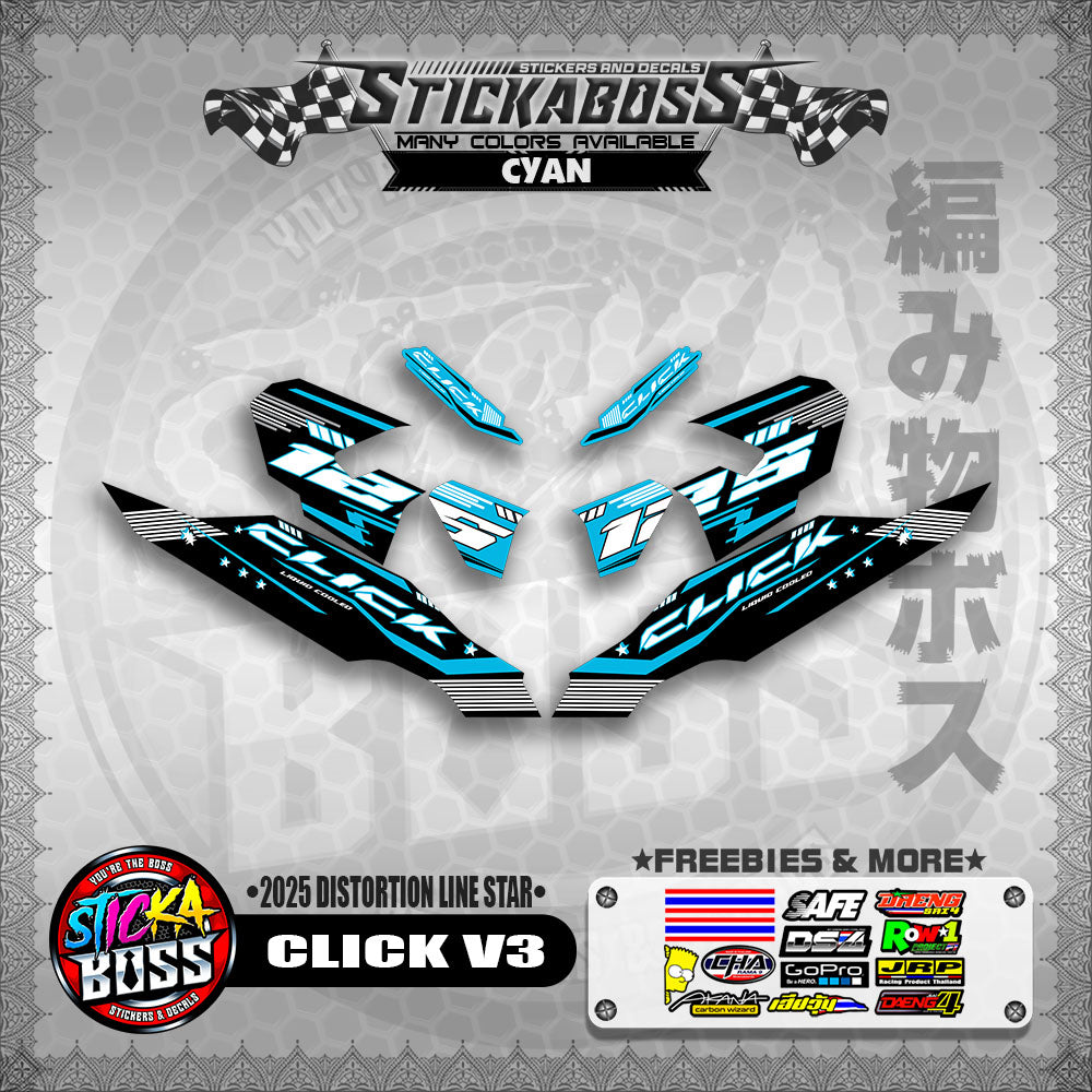 CLICK V3 STICKER DECALS ( 2025 DISTORTION LINE STAR  )【WITH FREEBIES】