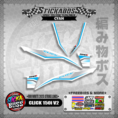 CLICK 150i V2 STICKER DECALS ( FOR WHITE 2025 STRIKE LINES )【WITH FREEBIES】