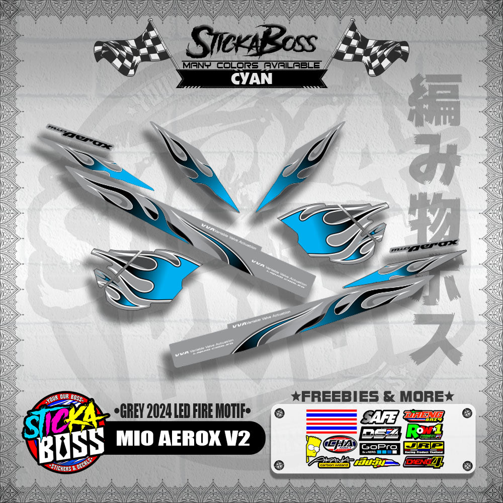 MIO AEROX V2 DECALS ( GREY 2024 LED FIRE MOTIF )【WITH FREEBIES】