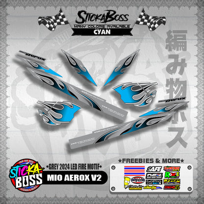 MIO AEROX V2 DECALS ( GREY 2024 LED FIRE MOTIF )【WITH FREEBIES】