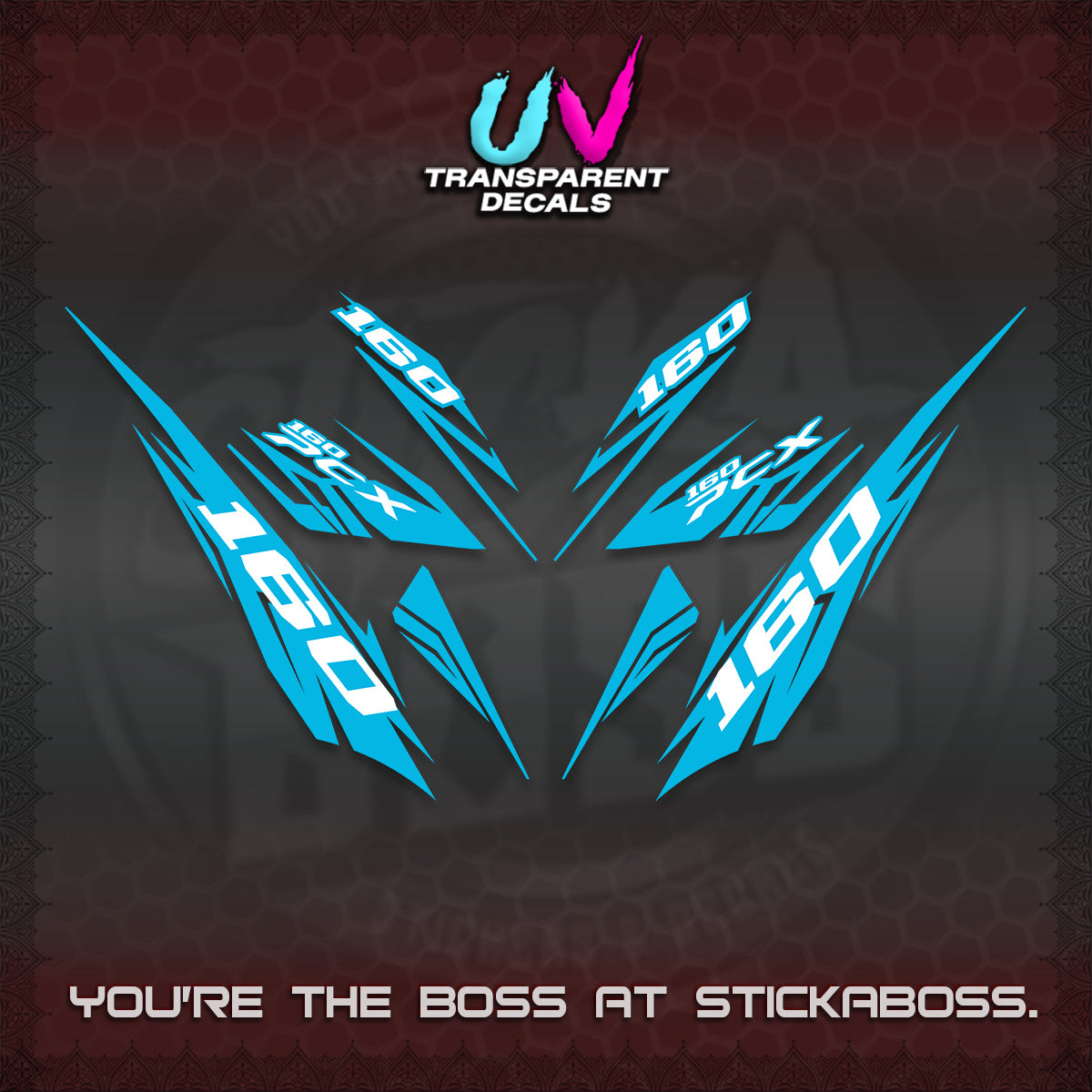 PCX 150 160 INDO UV TRANSPARENT DECALS (2026 NEW 08 DESIGN) STICKER DECALS By STICKABOSS