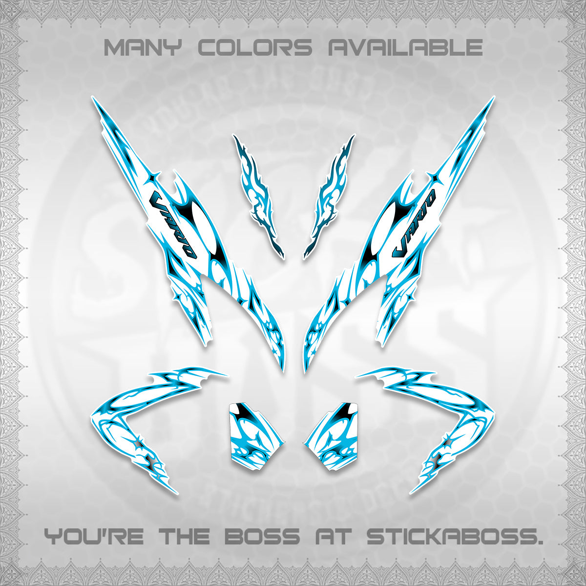 CLICK 125 V2 VARIO FOR WHITE DECALS (2026 TRIBAL LIGHTNING DESIGN) STICKER KITS BY STICKABOSS