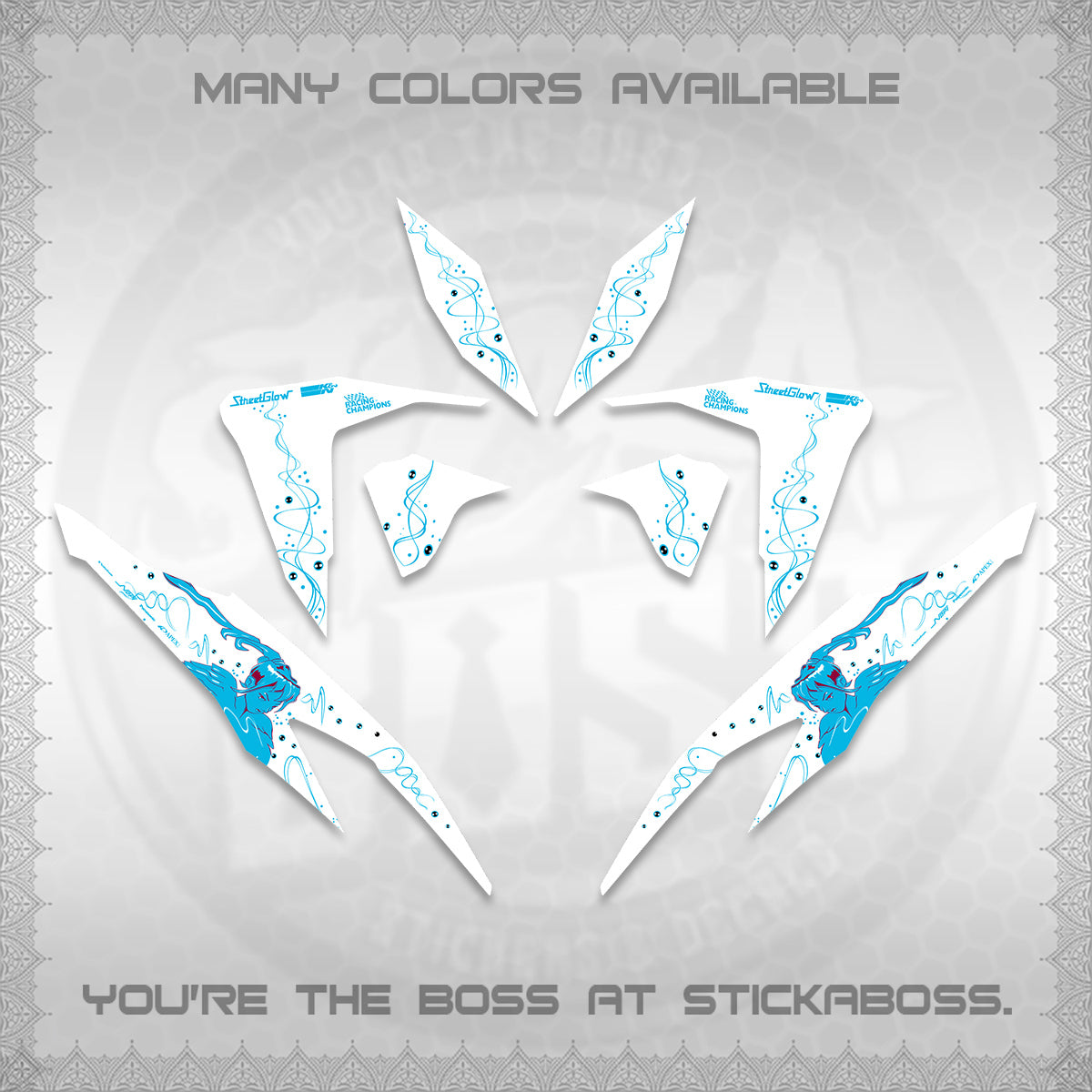 CLICK V2 FOR WHITE DECALS (2026 2F2F SWIRL DESIGN) STICKER KITS BY STICKABOSS