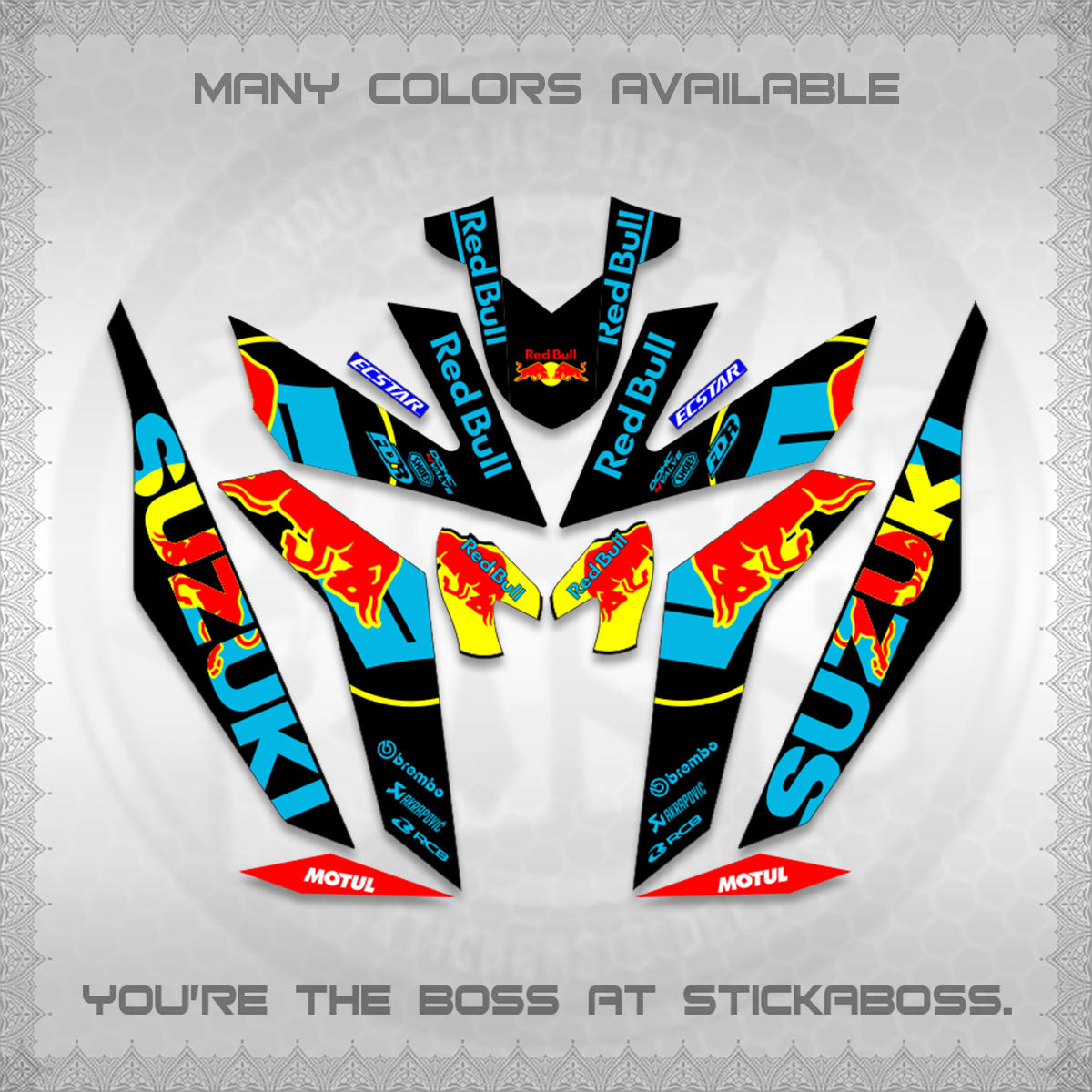 RAIDER 150 Fi DECALS (BULLREDS MOTIF)STICKER DECALS By STICKABOSS