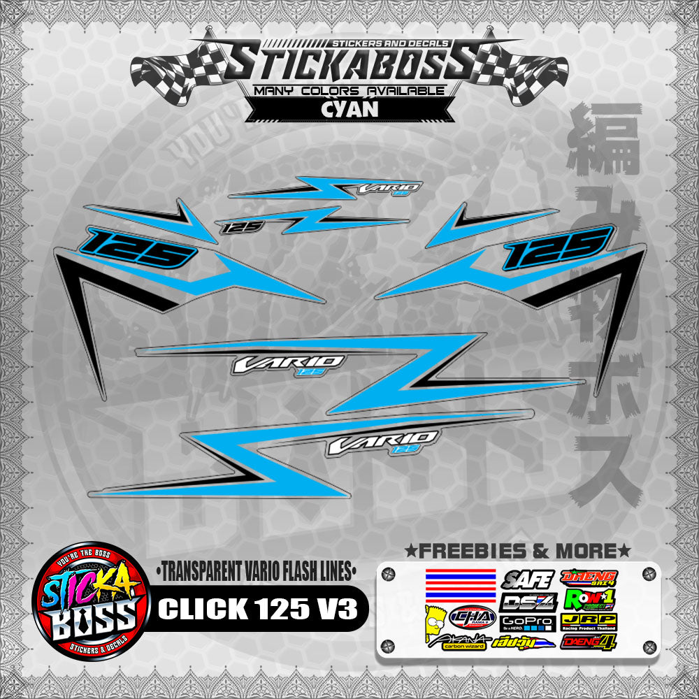 【PREMIUM UV PRINT】TRANSPARENT CLICK 125 V3 DECALS ( VARIO FLASH LINES )【WITH FREEBIES】