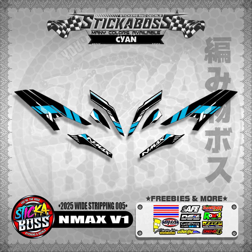 NMAX V1 INDO STICKER DECALS ( 2025 WIDE STRIPPING 005 )【WITH FREEBIES】