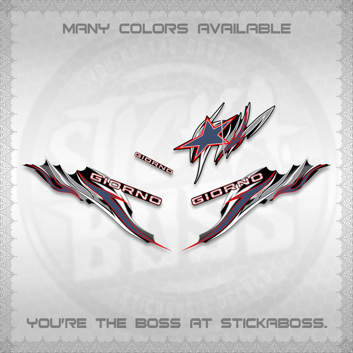 GIORNO 125 DECALS (2026 NEW TRIBAL FIRE NTN) STICKER DECALS BY STICKABOSS