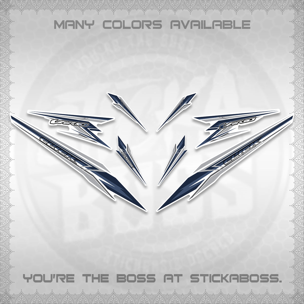 CLICK 160 VARIO FOR WHITE DECALS (2026 SHARP 00-A1 DESIGN)STICKER KITS By STICKABOSS