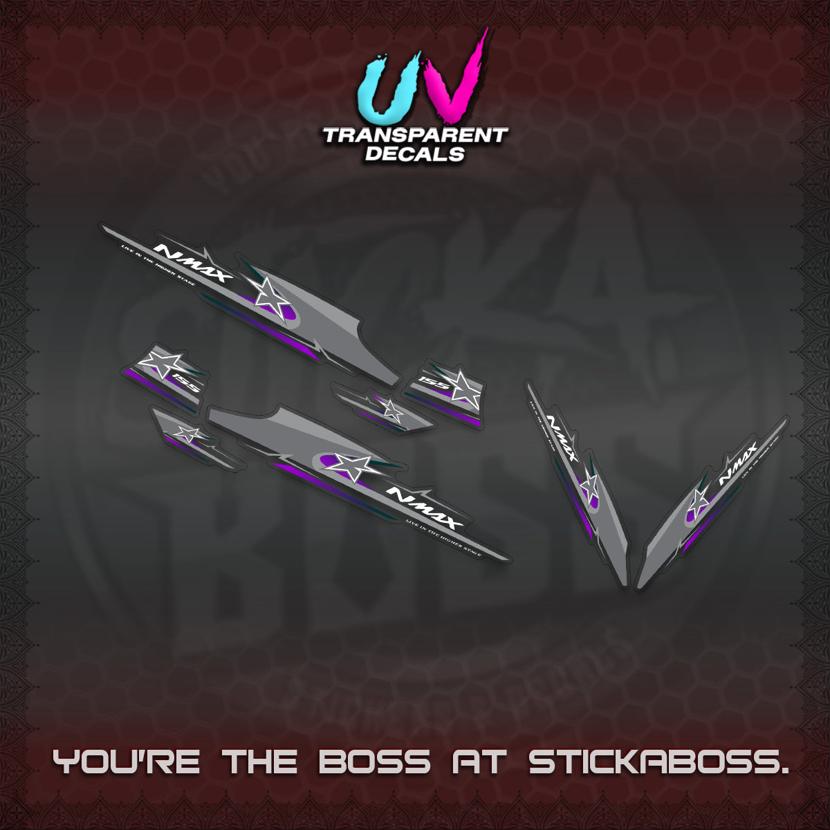 NMAX V1 THAI-INDO  UV TRANSPARENT DECALS (THMI 02 DESIGN)STICKER DECALS By STICKABOSS