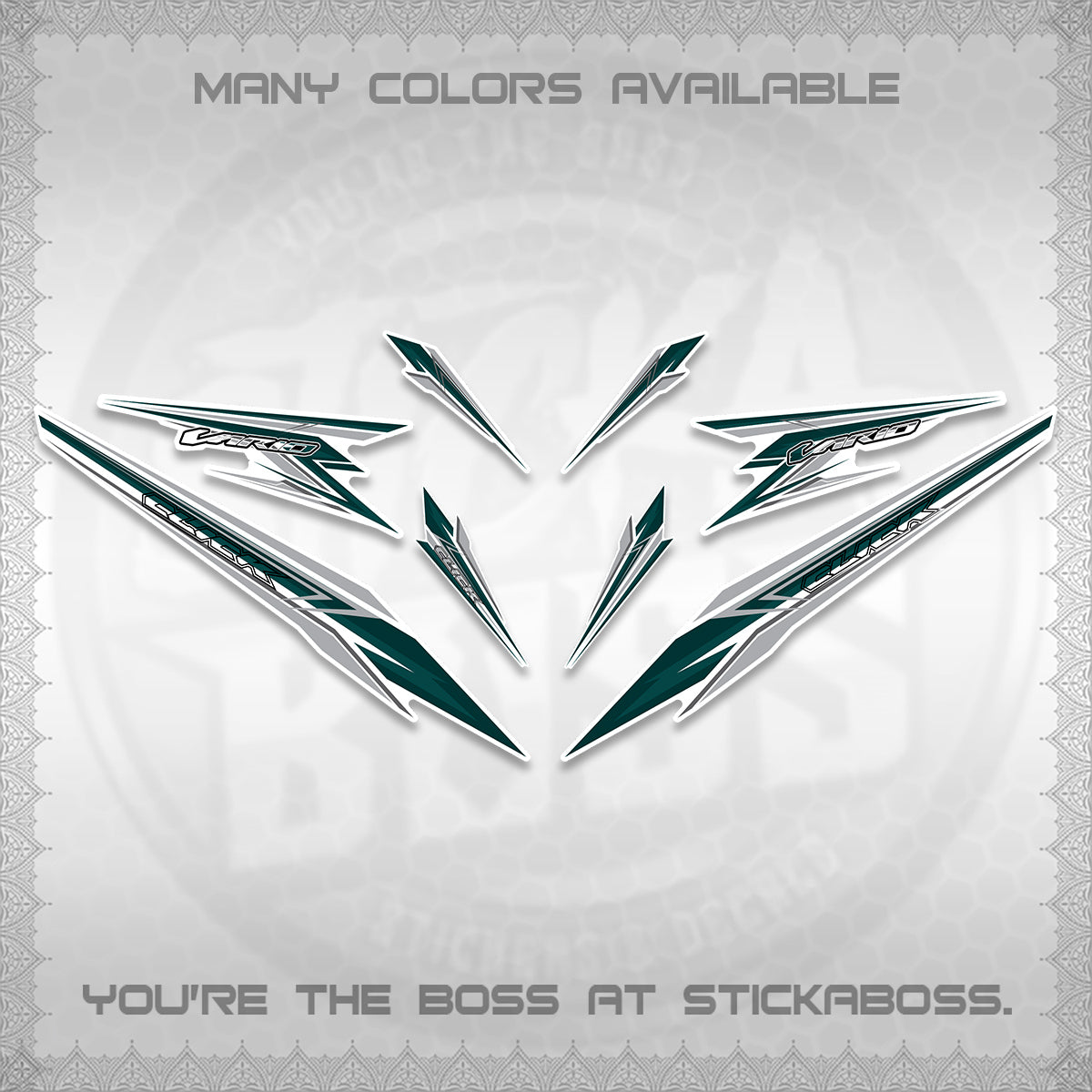 CLICK 160 VARIO FOR WHITE DECALS (2026 SHARP 00-A1 DESIGN)STICKER KITS By STICKABOSS