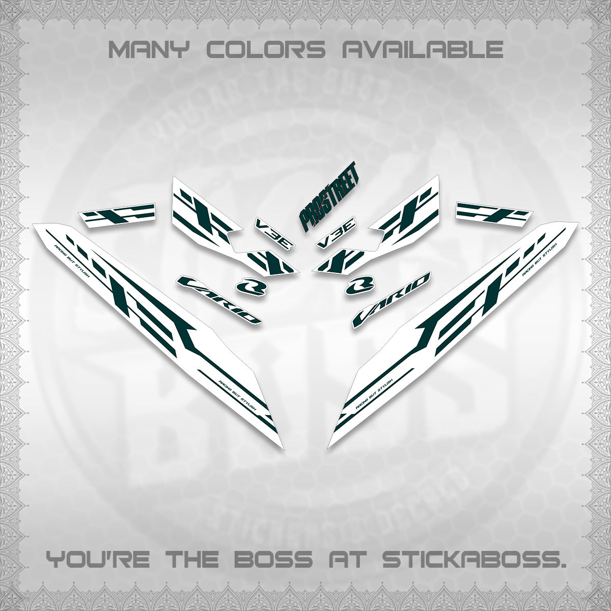 CLICK V3 FOR WHITE VARIO DECALS (2026 V3E 001 DESIGN)STICKER DECALS By STICKABOSS