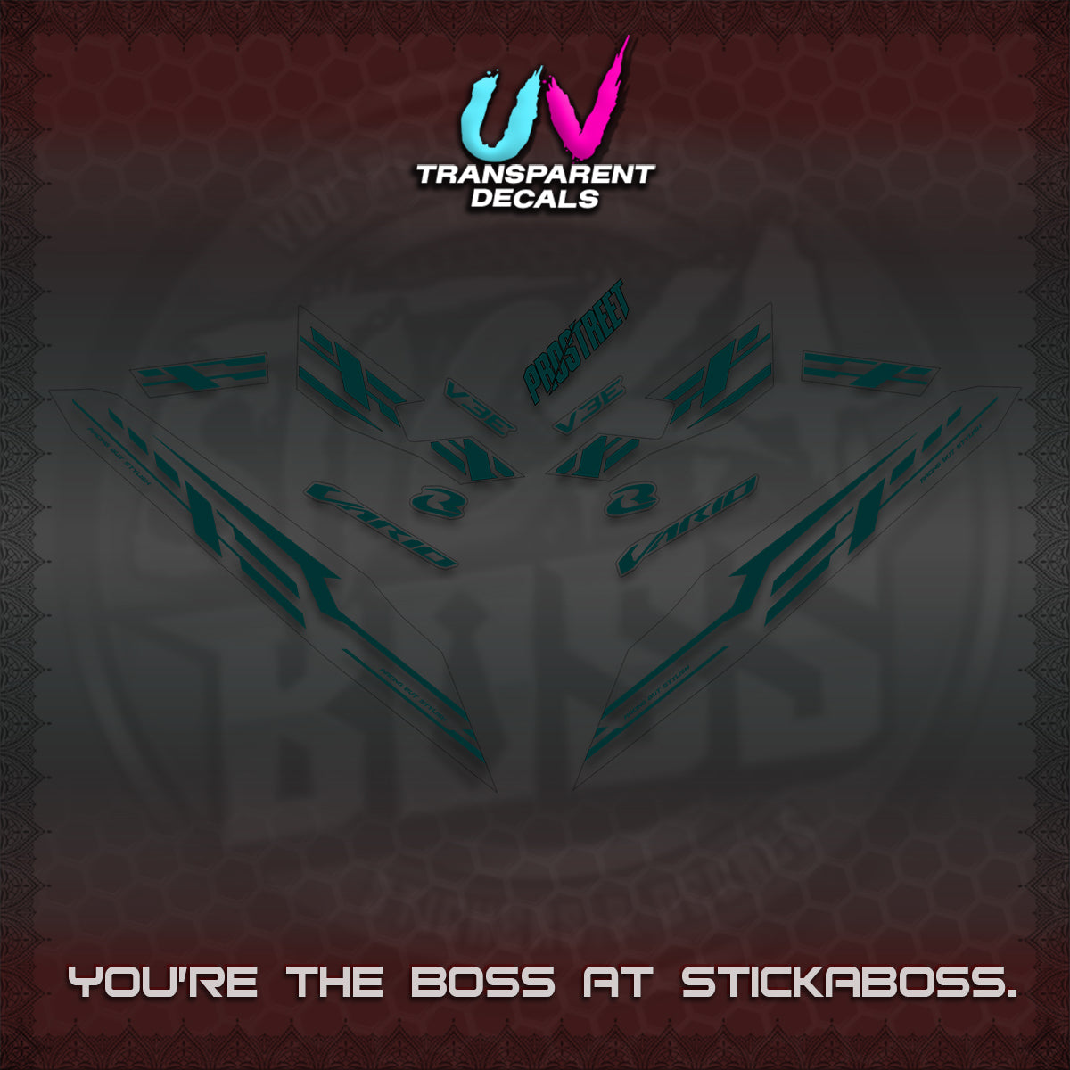 CLICK V3 UV TRANSPARENT VARIO DECALS (2026 V3E 001 DESIGN)STICKER KITS By STICKABOSS