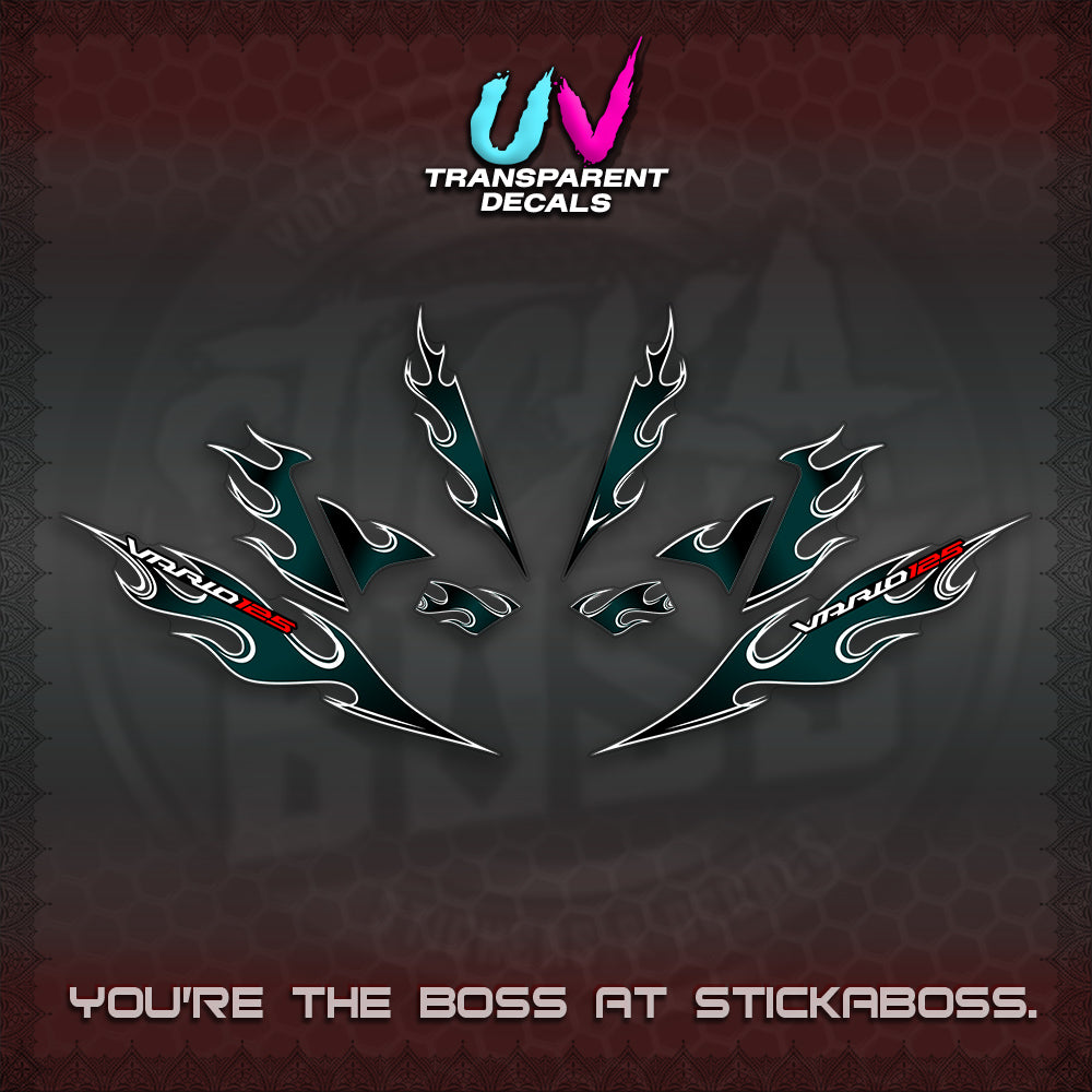 CLICK 125 V4 UV TRANSPARENT VARIO DECALS (2026 MOTIF FLAME 1 TONE)STICKER DECALS By STICKABOSS