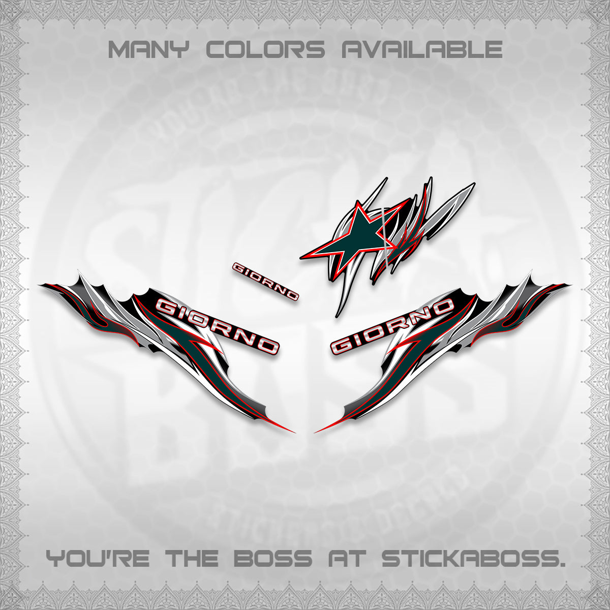 GIORNO 125 DECALS (2026 NEW TRIBAL FIRE NTN) STICKER DECALS BY STICKABOSS