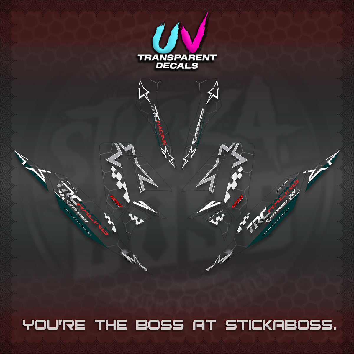 CLICK V4 UV TRANSPARENT DECALS (2026 TRC RACING DESIGN)STICKER KITS By STICKABOSS