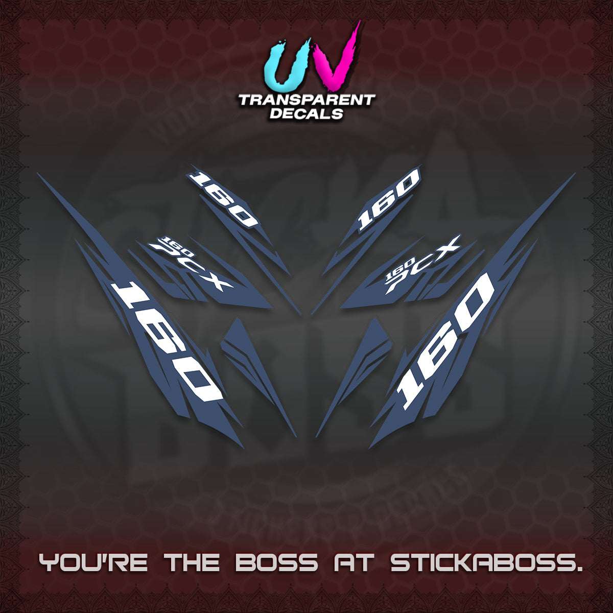 PCX 150 160 INDO UV TRANSPARENT DECALS (2026 NEW 08 DESIGN) STICKER DECALS By STICKABOSS