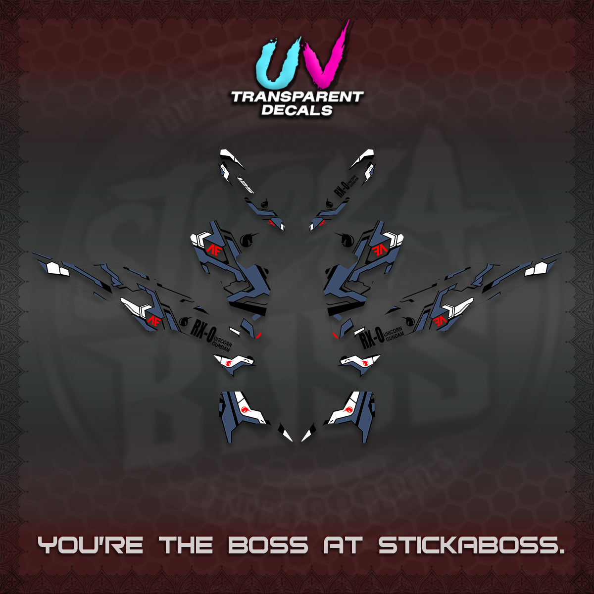 CLICK V3 VARIO UV TRANSPARENT DECALS (UNICORN GUNDAM DESIGN) STICKER DECALS By STICKABOSS