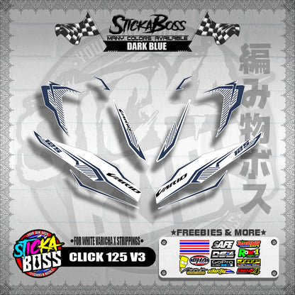CLICK 125 V3 DECALS ( FOR WHITE VARICHA X STRIPPINGS )【WITH FREEBIES】