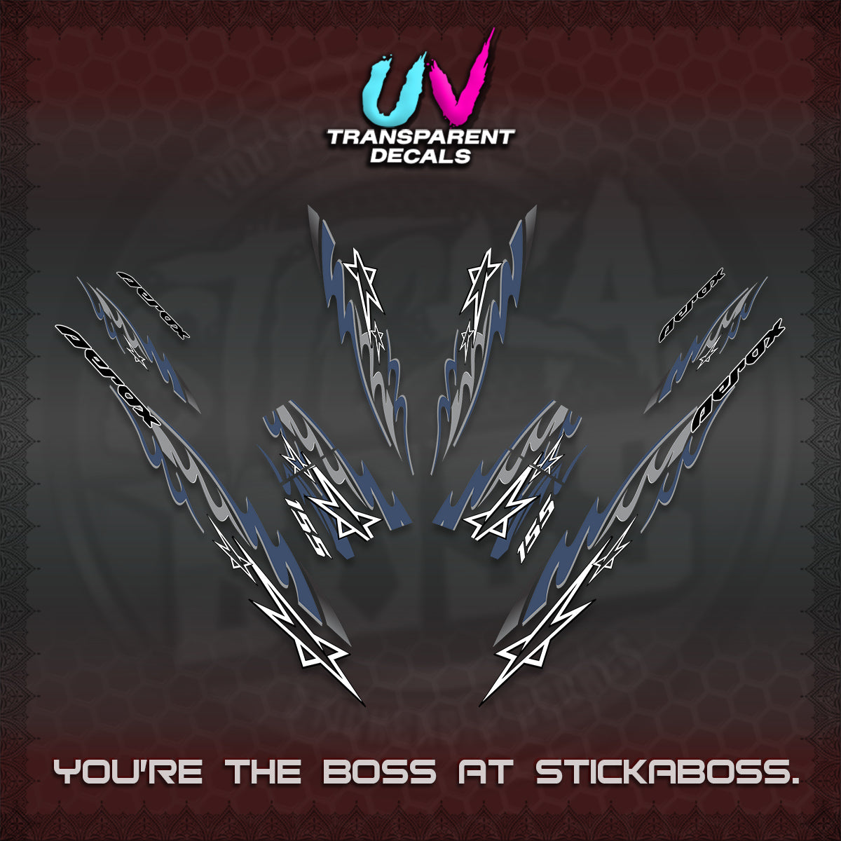 AEROX V2 INDO UV TRANSPARENT DECALS (2026 STAR 0001 MOTIF) STICKER KITS By STICKABOSS
