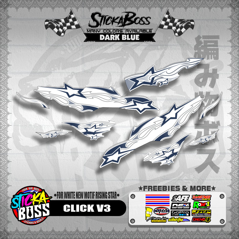 CLICK V3 DECALS ( FOR WHITE NEW MOTIF RISING STAR ) [ PREMIUM GLOSSY LAMINATED ]【WITH FREEBIES】