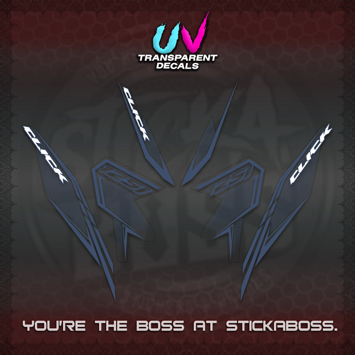 CLICK 125 V3 UV TRANSPARENT DECALS (2026 LINE UP DESIGN) STICKER KITS By STICKABOSS