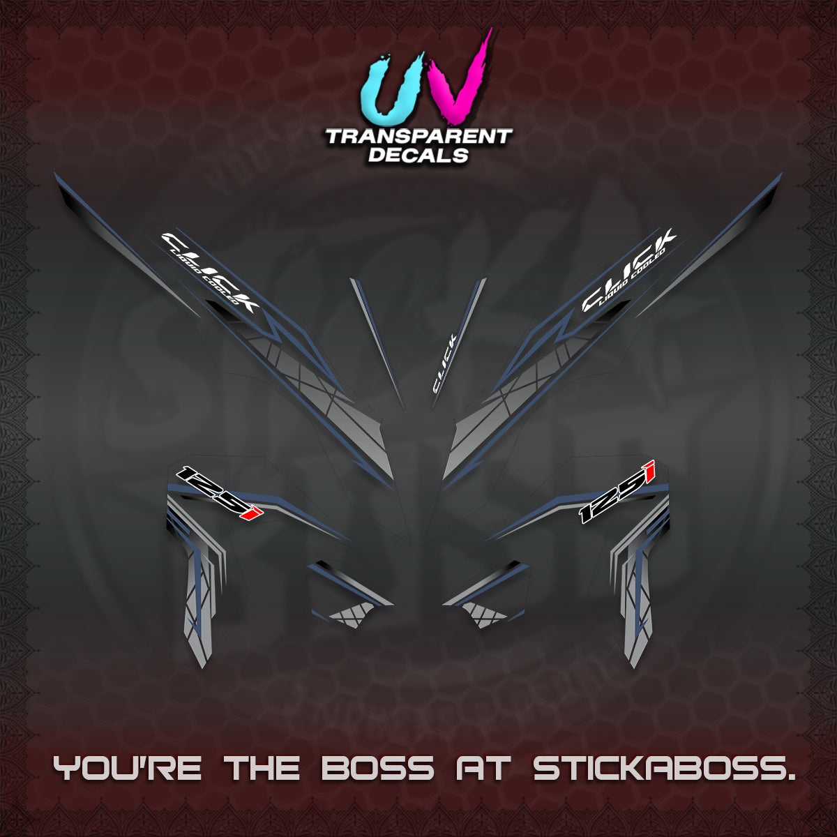 CLICK 125 V3 UV TRANSPARENT DECALS (2023 SIMPLE STRIPE DESIGN) STICKER DECALS By STICKABOSS