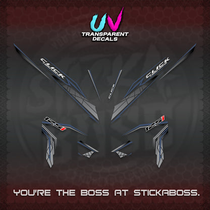 CLICK 125 V3 UV TRANSPARENT DECALS (2023 SIMPLE STRIPE DESIGN) STICKER DECALS By STICKABOSS