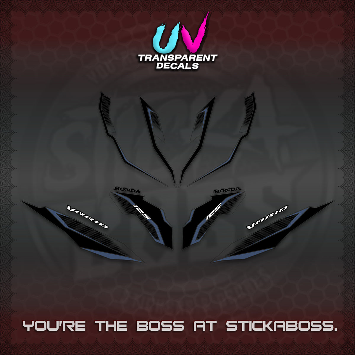 CLICK 125 V3 VARIO UV TRANSPARENT DECALS (2026 INDO HONEYCOMB DESIGN) STICKER DECALS By STICKABOSS