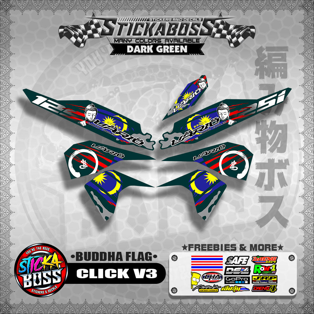 CLICK V3 MALAYSIAN STICKER DECALS ( BUDDHA FLAG )【WITH FREEBIES】