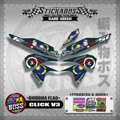 CLICK V3 MALAYSIAN STICKER DECALS ( BUDDHA FLAG )【WITH FREEBIES】