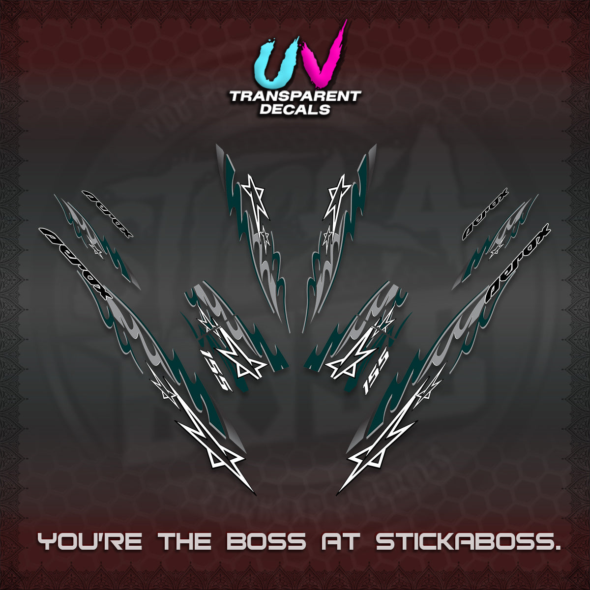 AEROX V2 INDO UV TRANSPARENT DECALS (2026 STAR 0001 MOTIF) STICKER KITS By STICKABOSS