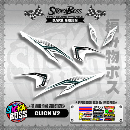 CLICK V2 DECALS ( FOR WHITE 2 TONE SPEED STREAKS ) [ PREMIUM GLOSSY LAMINATED ]【WITH FREEBIES】