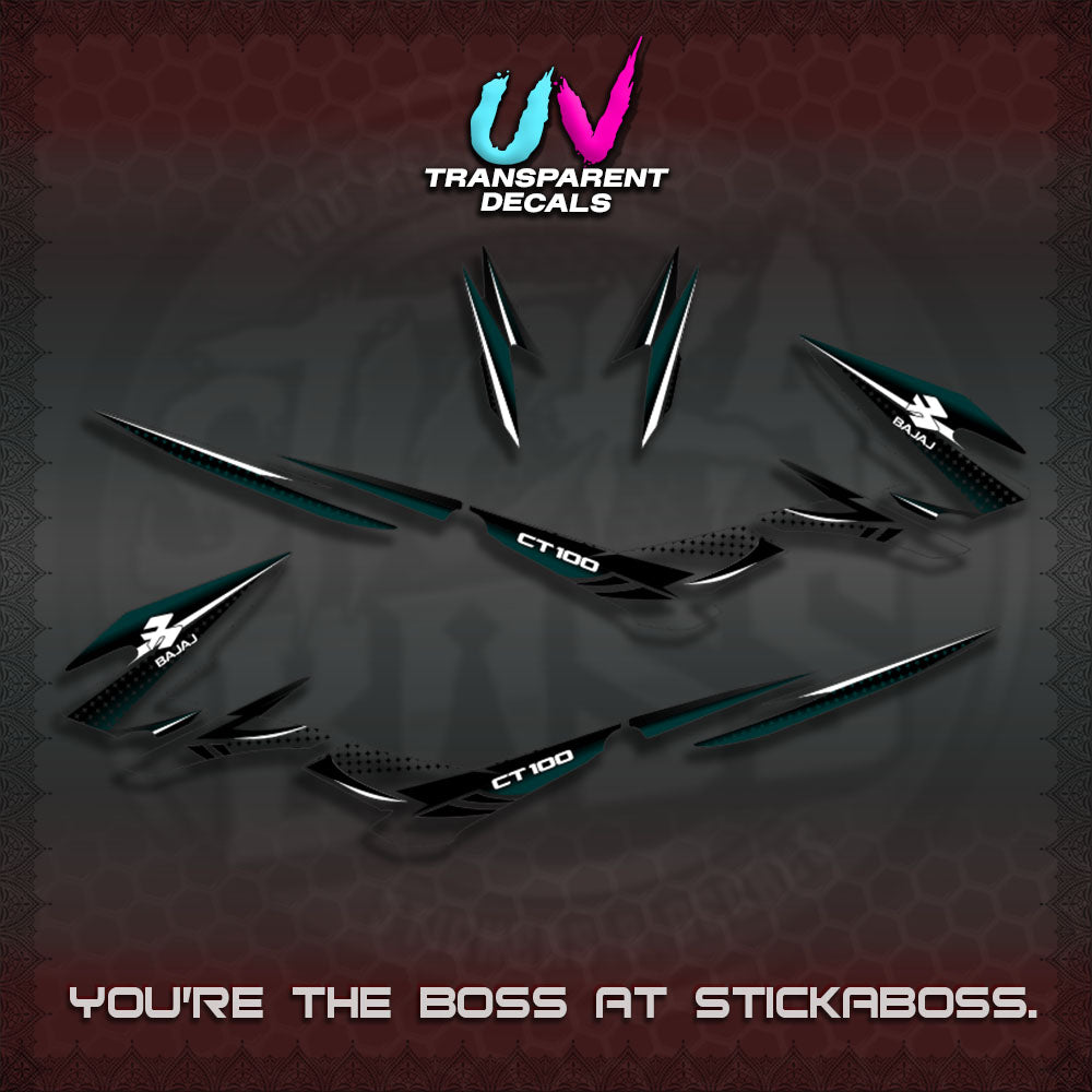 BAJAJ CT100 UV TRANSPARENT DECALS (PANTRA 2026 DESIGN)STICKER DECALS By STICKABOSS