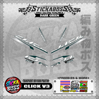 【PREMIUM UV PRINT】TRANSPARENT CLICK 125 V3 STICKER DECALS ( NEW VARIO PHANTOM )【WITH FREEBIES】