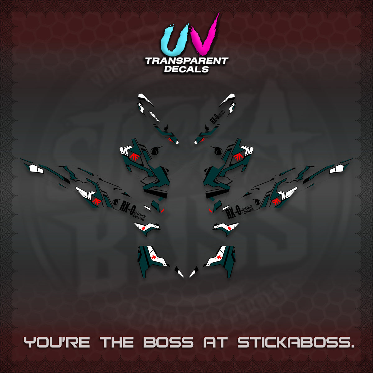 CLICK V3 VARIO UV TRANSPARENT DECALS (UNICORN GUNDAM DESIGN) STICKER DECALS By STICKABOSS