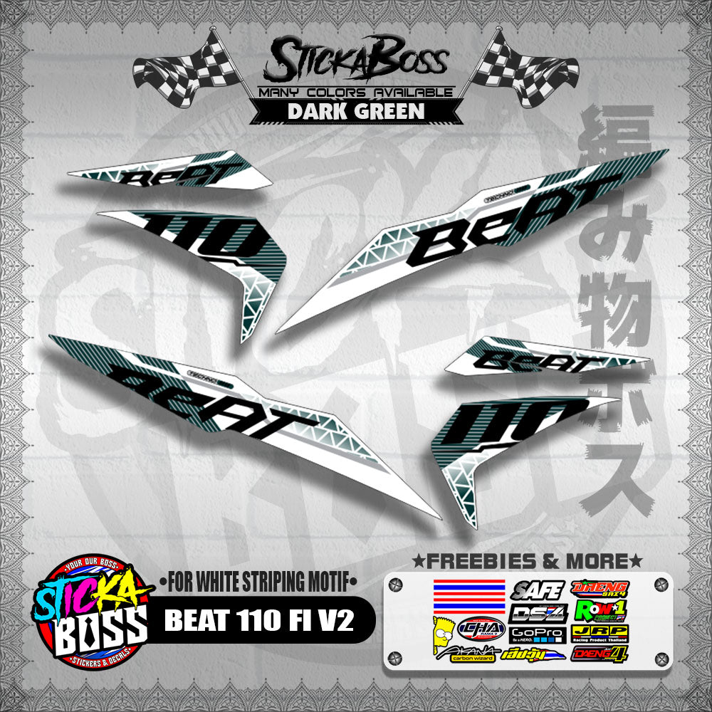 BEAT 110 FI V2 DECALS ( FOR WHITE STRIPING MOTIF ) [ PREMIUM GLOSSY LAMINATED ]【WITH FREEBIES】