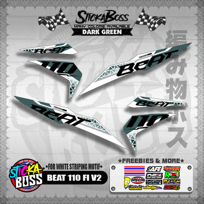 BEAT 110 FI V2 DECALS ( FOR WHITE STRIPING MOTIF ) [ PREMIUM GLOSSY LAMINATED ]【WITH FREEBIES】