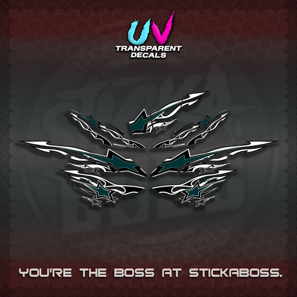 AEROX  V3 INDO UV TRANSPARENT DECALS(0005 RISING STAR)STICKER DECALS By STICKABOSS