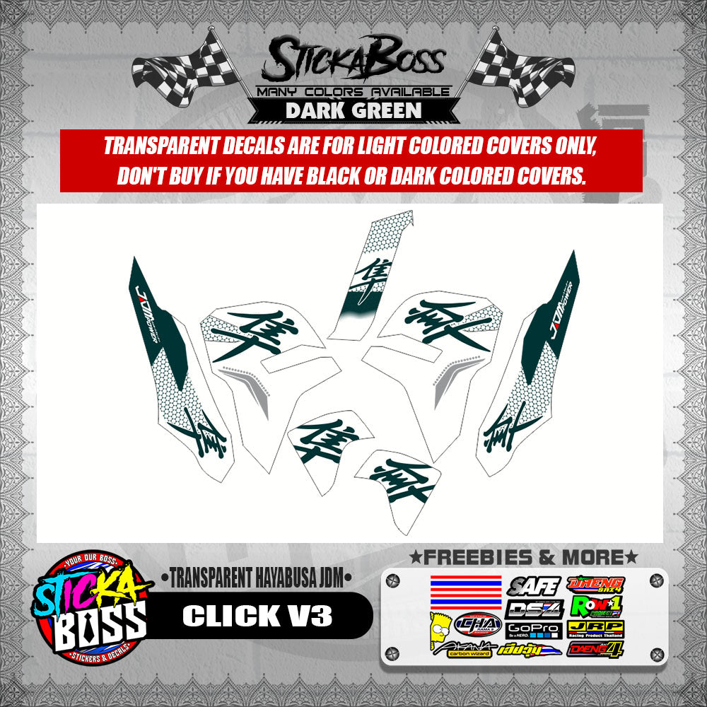 CLICK V3 DECALS ( TRANSPARENT HAYABUSA JDM )【WITH FREEBIES】