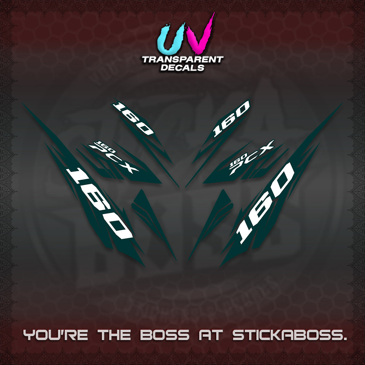 PCX 150 160 INDO UV TRANSPARENT DECALS (2026 NEW 08 DESIGN) STICKER DECALS By STICKABOSS