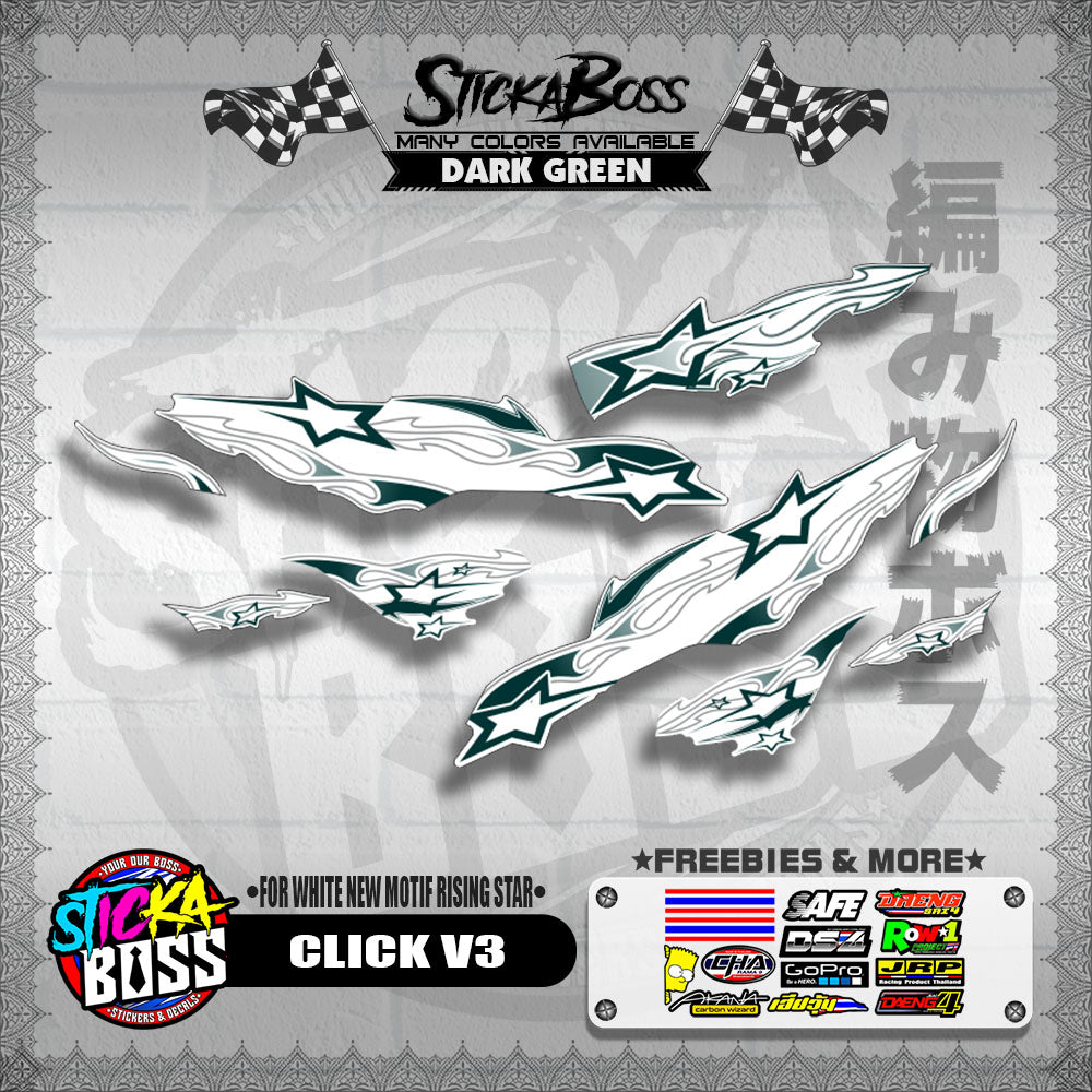 CLICK V3 DECALS ( FOR WHITE NEW MOTIF RISING STAR ) [ PREMIUM GLOSSY LAMINATED ]【WITH FREEBIES】