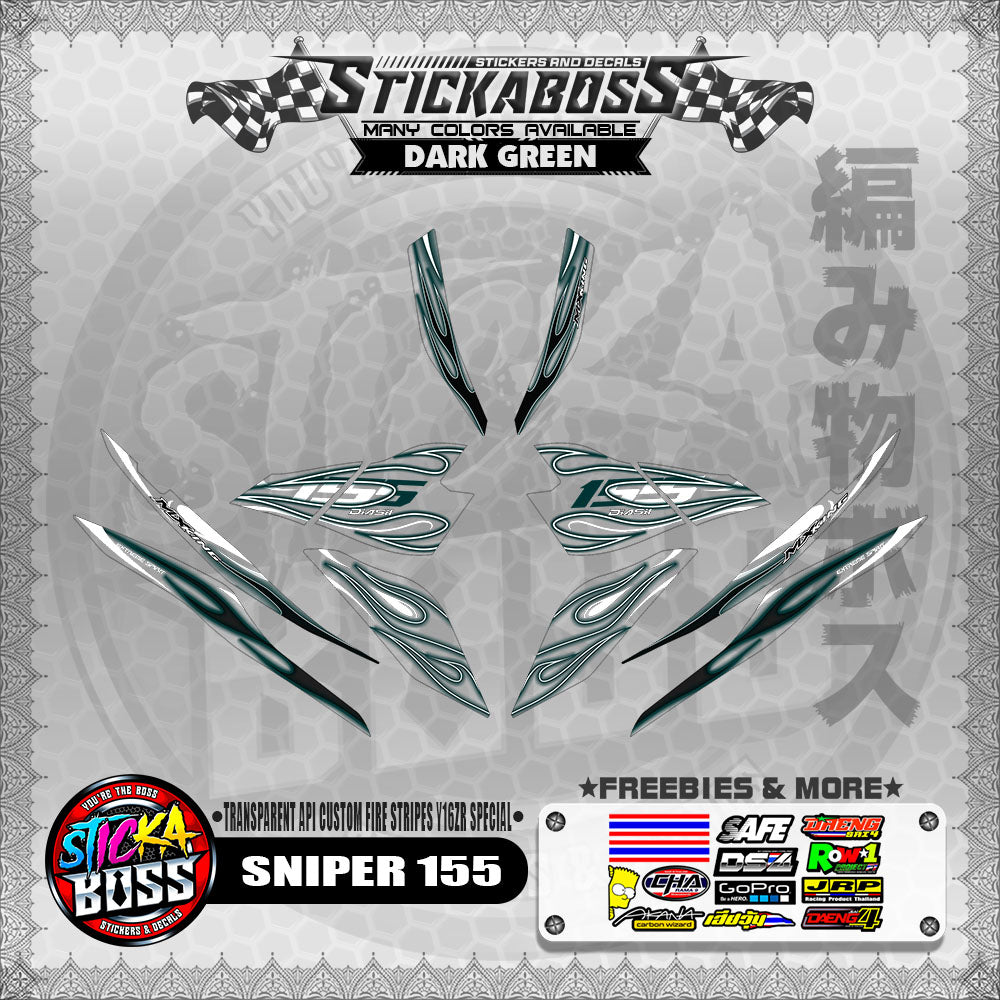 [ PREMIUM UV PRINT ] TRANSPARENT SNIPER 155 STICKER DECALS ( API CUSTOM FIRE STRIPES Y16ZR SPECIAL )