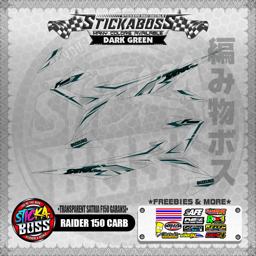 【PREMIUM UV PRINT】TRANSPARENT RAIDER 150 CARB DECALS ( SATRIA F150 GARANSI )【WITH FREEBIES】