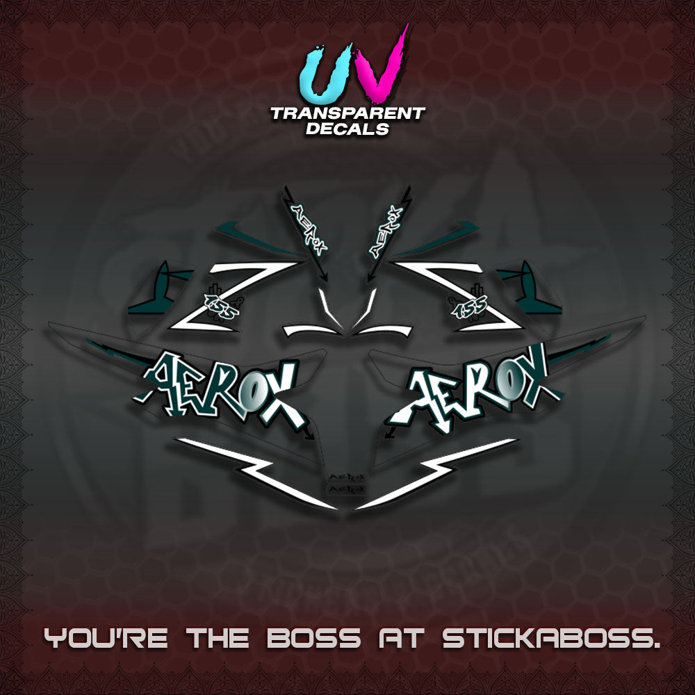 【PREMIUM UV PRINT】AEROX 155 V2 DECALS TRANSPARENT (STRIPING GRAFITY MOTIF) STICKER DECALS By STICKAB