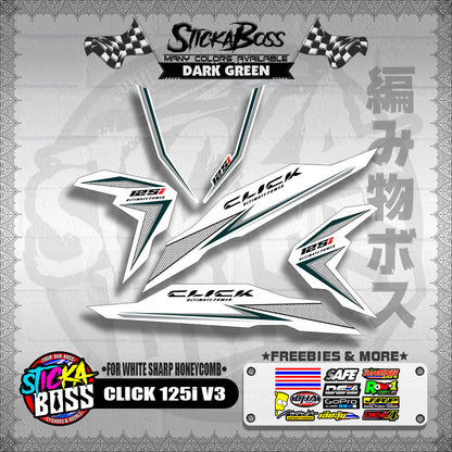 CLICK 125i V3 DECALS ( FOR WHITE SHARP HONEYCOMB )【WITH FREEBIES】